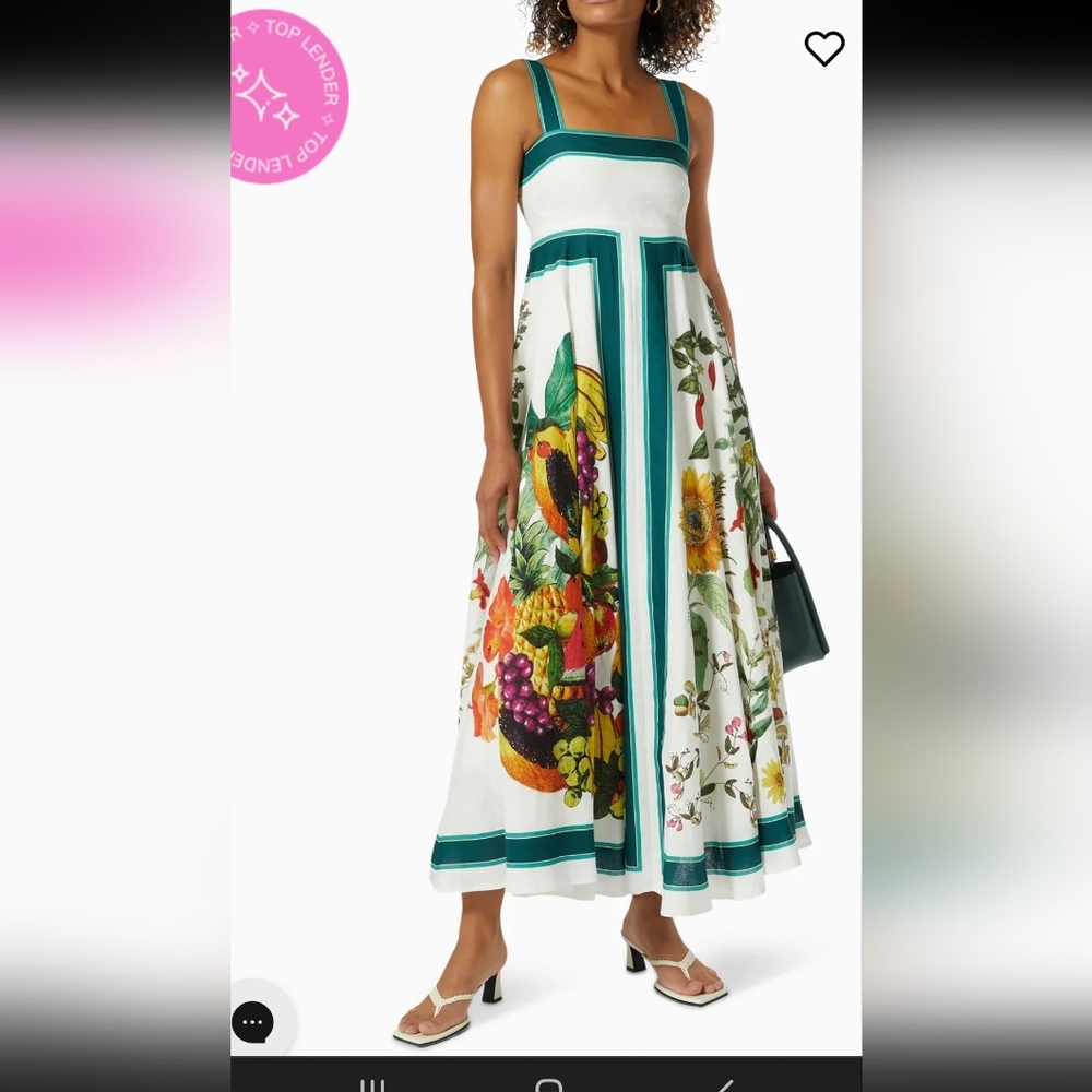 ALEMAIS FRUTTA MIDI SUNDRESS FLORAL FRUIT STRIPE LINEN